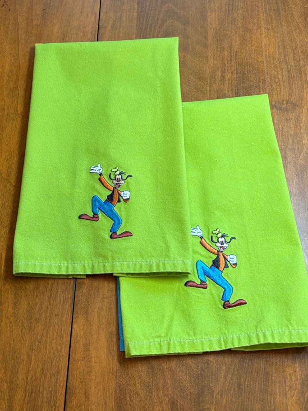 Mousewares Bright Multi-Color Goofy Embroidered Kitchen Towels, One Pair